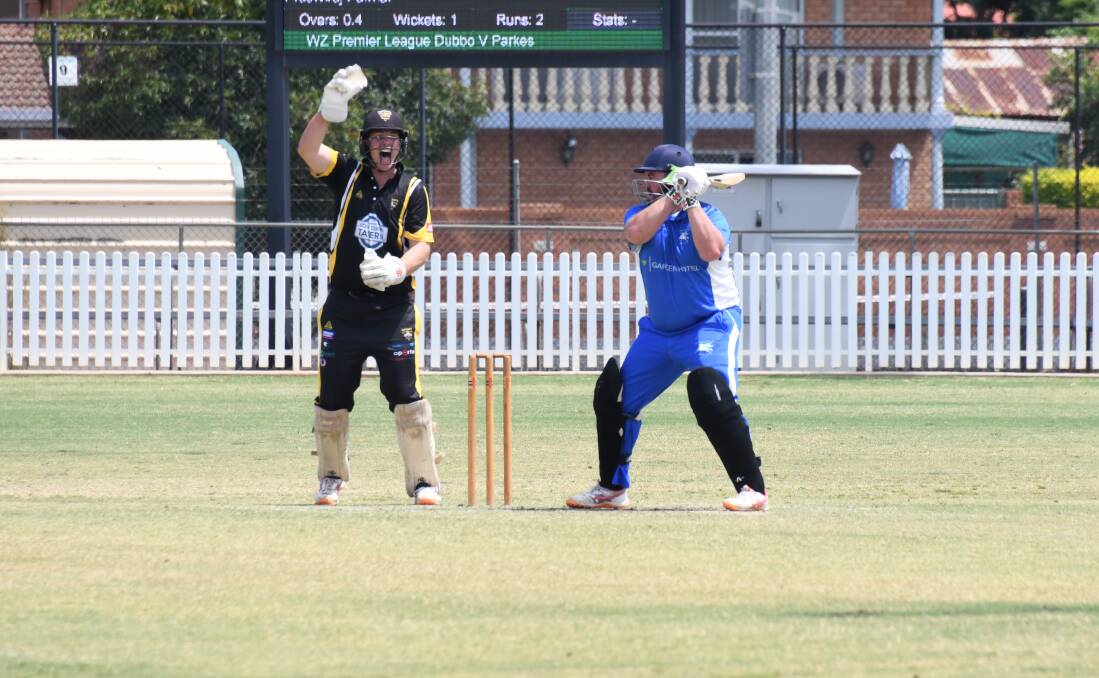 Newtown wicketkeeper Dan French successfully appeals after taking a catch off the bowling of Pruthviraj Parmar. Picture by Amy McIntyre