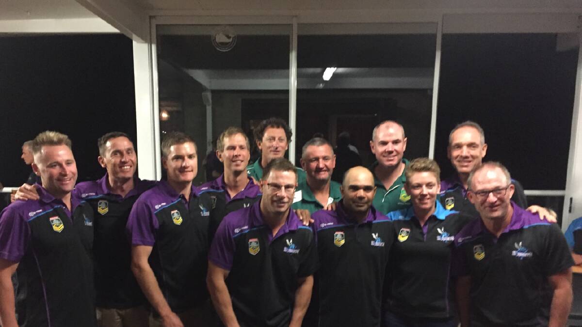 TOUCH OF CLASS: The local Dubbo Touch Association contingent together at Coffs Harbour prior to the start of the 2017 National Tough League tournament. (from back, L-R) Alistair Thompson, Andrew Tomlins, Graham Robinson, James De Lyall, Paul Keyte (referee), Rob McKechnie (referee), Jonathan Powyer (referee), Neil Webster and (front) Kyle Myers, Mark Boney, Nicole Grose and Wayne Garnsey. Photo: CONTRIBUTED