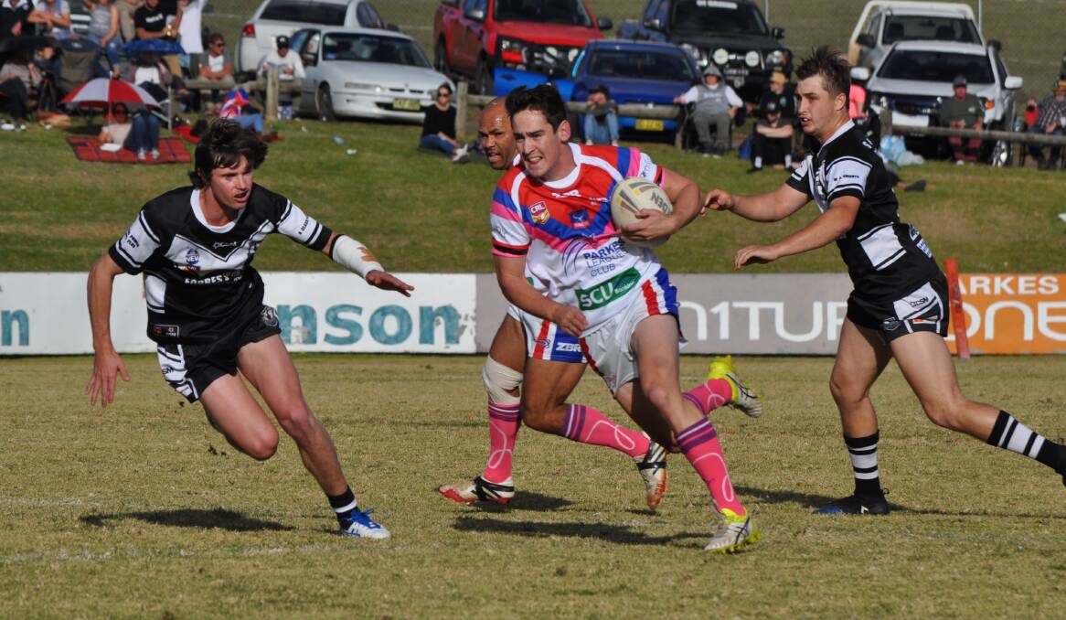 RIVALS: Parkes' Chad Porter in action against Forbes at Pioneer Oval earlier this season. Photo: NICK MCGRATH