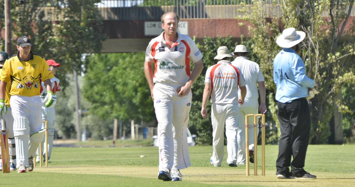 PRESSURE: Geoff Wheeler and the RSL-Colts bowling unit has a big job to do after South Dubbo finished day one of the RSL-Pinnington Cup clash at Lady Cutler 4 in the better position. Photo: PAIGE WILLIAMS