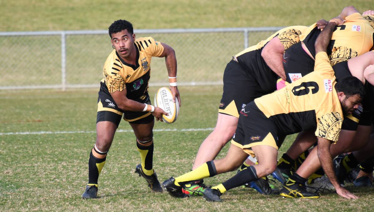 Evan Iewego, pictured in action last season, was one of the Dubbo Rhinos players shown a card in Saturday's season opener. Picture by Amy McIntyre