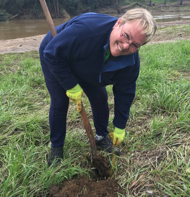 TIME TO HELP: The IWRA's Wendy Hood pictured doing her bit. Families are invited to take part in the Shimano Tree planting day on Sunday from 10-1pm. Photo: CONTRIBUTED