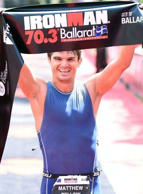 PELLOW POWER: Dubbo product and star athlete Matt Pellow, pictured celebrating a win last year, will be hoping for more triathlon success at Busselton on Sunday. Photo: DELLY CARR (IRONMAN Asia-Pacific)