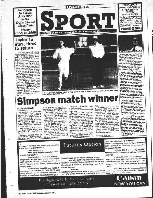 FLASHBACK: The Daily Liberal the last time Souths and Rugby met in the final.