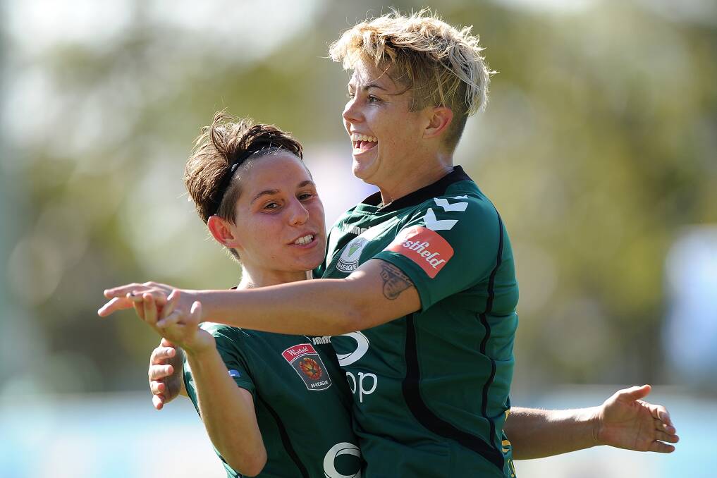 STAR STRIKERS: Ash Sykes (left) and Michelle Heyman have been a pair of Canberra best for years and are two of Grace Maher's favourite players to line up alongside. Photo: GETTY IMAGES