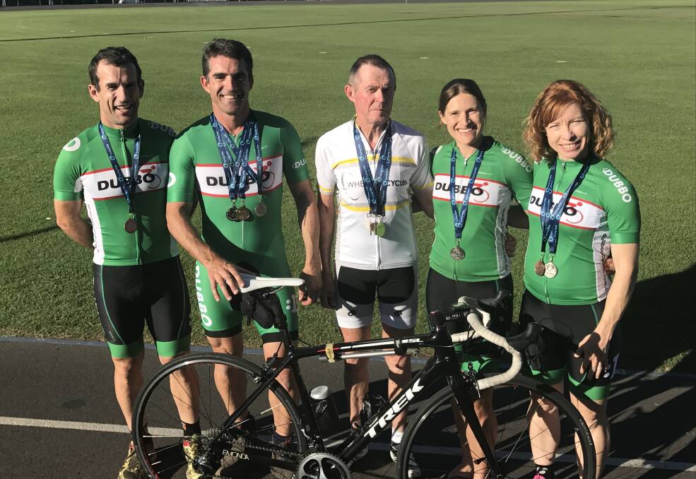 MEDALS: Mike Ticehurst, Jason Farr, Darrell Wheeler, Heather Ticehurst and Simone Grounds all starred at the Championships. Photo: CONTRIBUTED