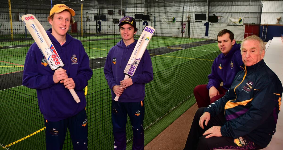 Hitting sixes: Local juniors Tom Atlee and Heath Larance with Dubbo Sportsworld's Dan French and Greg King in the lead up to the Junior Championships. Photo: BELINDA SOOLE