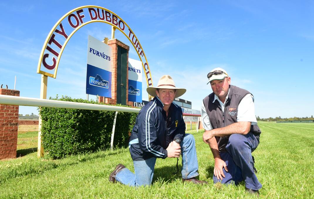 READY FOR RACING: Dubbo Turf Club general manager Vince Gordon and new track manager Damien Johnston are all set for Derby Day. Photo: BELINDA SOOLE