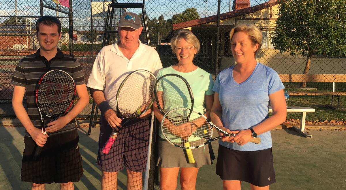 ALL SMILES: The Dunlop team of Andrew Brown, Mick McDonagh, Karen Armstrong and Mandy Wells before the B Grade final. Photo: CONTRIBUTED