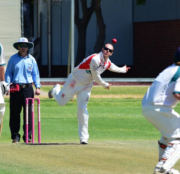 COME IN SPINNER: Nathan Jones made the most of his opportunity and took six wickets for Colts on Saturday and helped the men in red score an emphatic outright win over CYMS at No. 2 Oval. Photo: PAIGE WILLIAMS