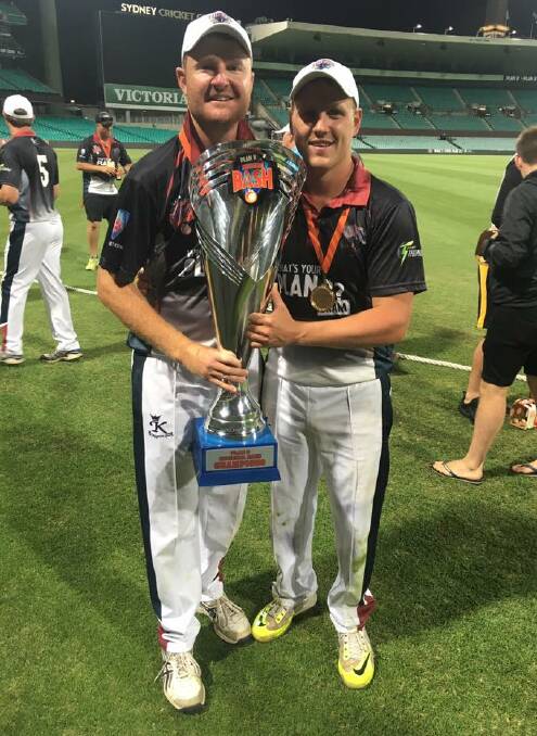 STANDOUT: Mitch Bower (left), pictured with Orana teammate Greg Buckley, was named man of the match in the Plan B Regional Bash final after making 51 from 20 balls. Photo: FACEBOOK
