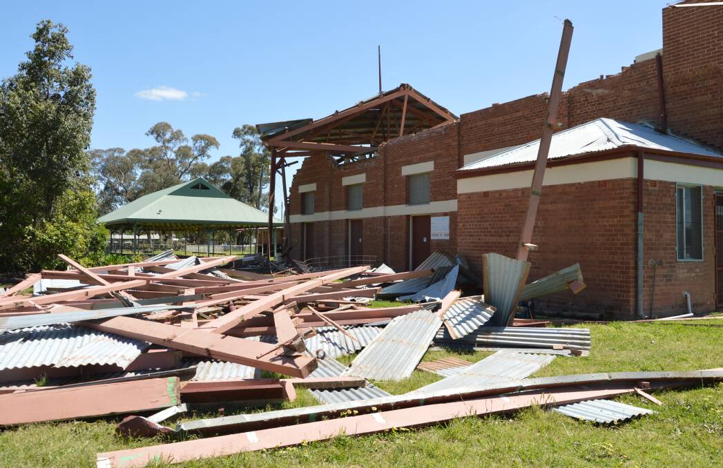 DAMAGED: Parkes racecourse, in particular the grandstand, is in ruin after the weekend's freak storm tore through town. Photo: PARKES CHAMPION POST