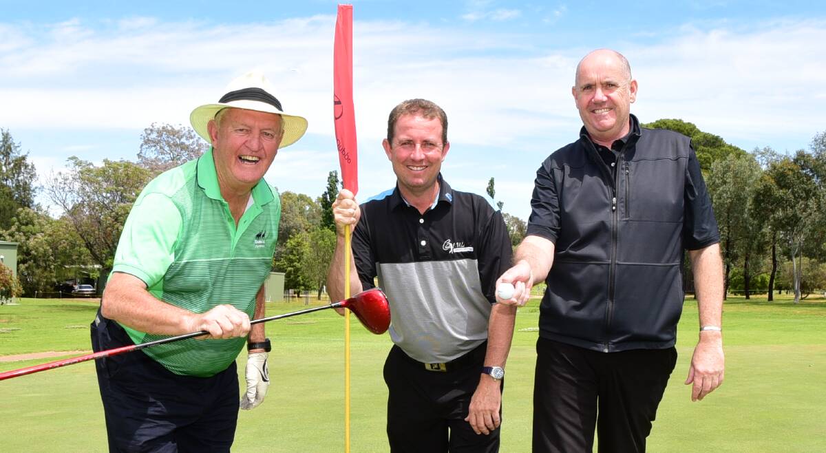 HOLE LOT OF FUN: Organiser Ivor Trapman, club professional Craig Mears, and Dubbo Golf Club manager Steven Copley. Photo: BELINDA SOOLE