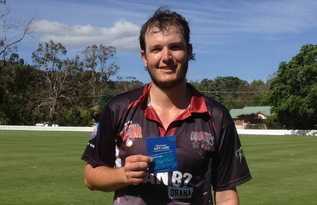 STAR EFFORT: Man of the match Mat Skinner with the prize after performing well with both bat and ball for the Orana Outlaws on Sunday. Photo: COUNTRY CRICKET NSW