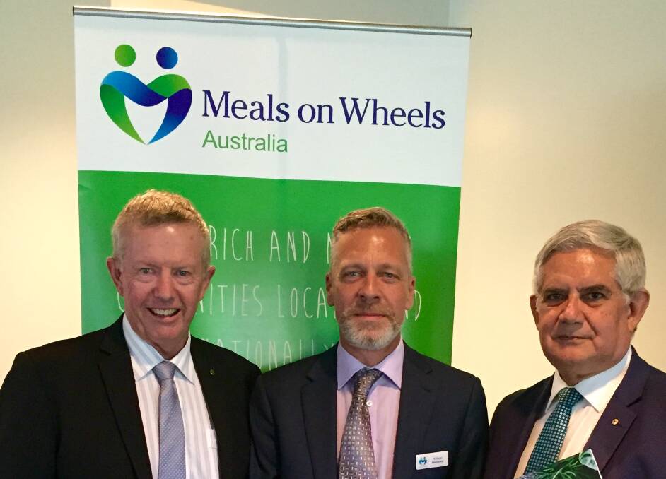 Federal Member for Parkes Mark Coulton, President Australian Meals on Wheels Association Nelson Mathews and Minister for Aged Care the Hon Ken Wyatt.