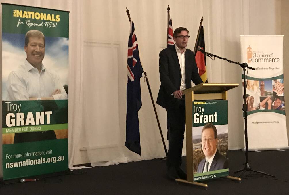 NSW Treasurer Dominic Perrottet at the dinner hosted by the Mudgee Chamber of Commerce in Mudgee last Tuesday night. Photo: CONTRIBUTED
 