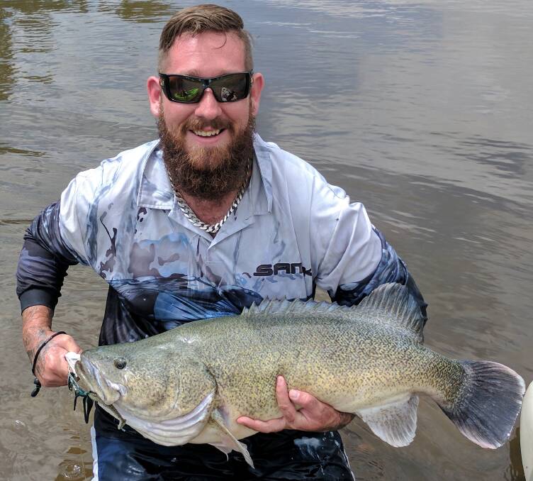 Managed environmental flows being sent down the Macquarie River are designed to increase fish numbers in the Macquarie River, like this big Murray Cod caught by Derryn Sunderland. 