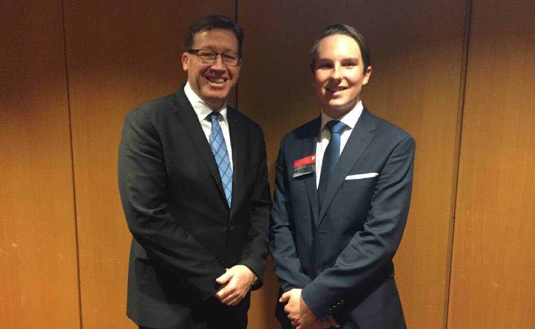 Troy Grant MP with the Youth Parliament Member for Dubbo, Lachlan Ballard at the conclusion of the Youth Parliamentary sitting week at State Parliament in Sydney.