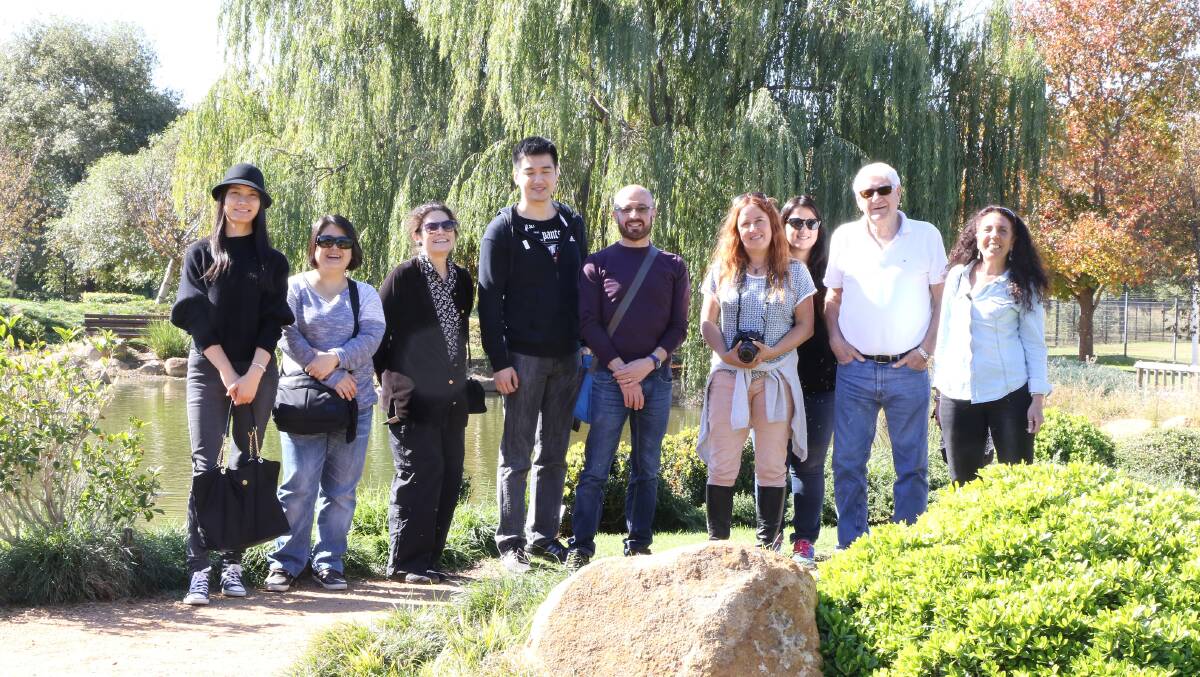 A group of international Tourism trade delegates at the Shoyoen Japanese Gardens as part of the NSW Familiarisation Program.