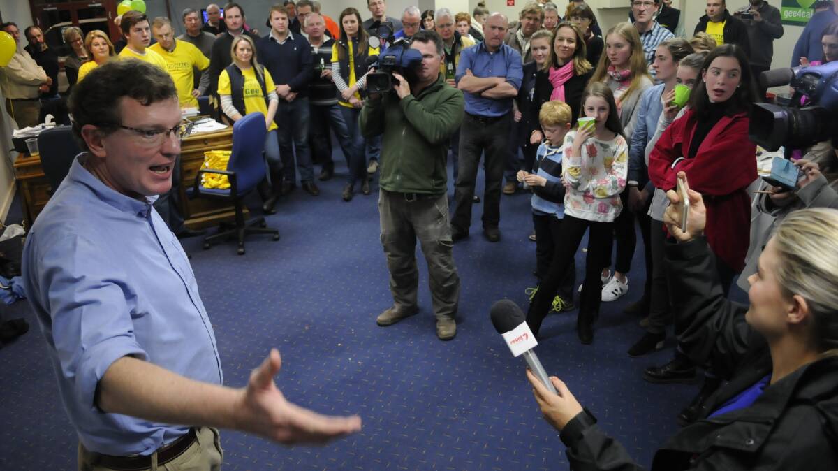 VICTORY: Andrew Gee thanks his supporters. Photo: CHRIS SEABROOK