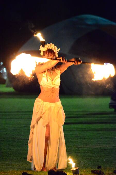 Razed In Flame fire dancers wowed the audience following the balloon glow on Saturday.
