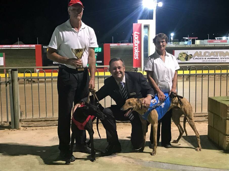 TWO GOOD: Paul and Pamela Braddon with Little Cindy and Just Magic, and also Mayor Ben Shields, after the Dubbo Mayors Cup Final on Friday. Photo: COFFEE PHOTOGRAPHY