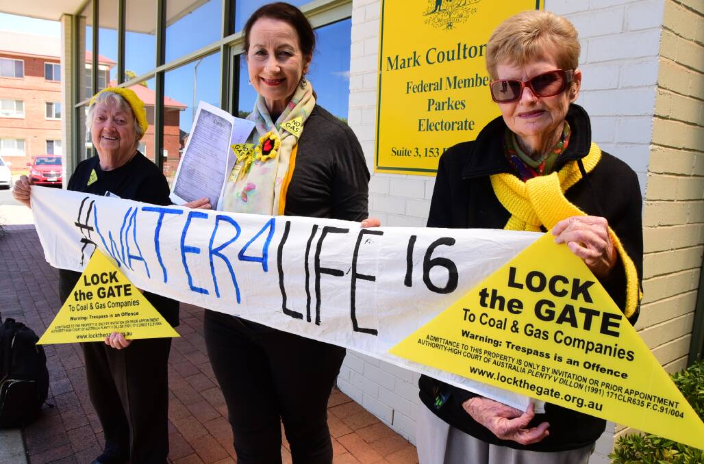 Wanted: Knitting Nannas Shirley Colless, Sally Forsstrom and Margaret Adams had been hoping to make a citizen's arrest of Mark Coulton. Photo: PAIGE WILLIAMS