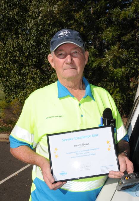 RECOGNITION: Trevor Quick was presented with a certificate for 20 years of serving the people of Dubbo as an NRMA patroller. Photo: MARK RAYNER
