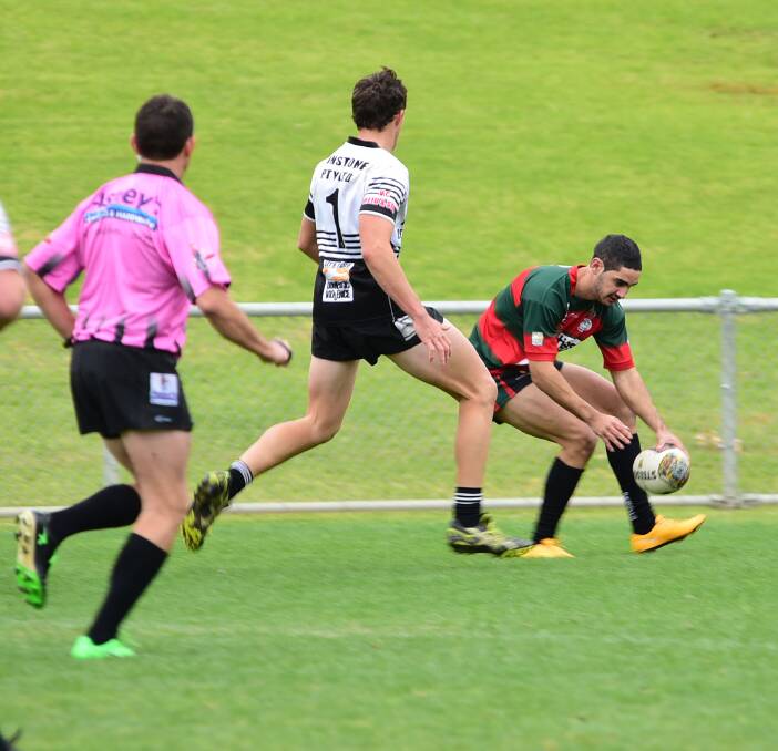 FIRST POINTS: Sam Coe scores the opening try for Westside in their Group 11 match against Forbes on Sunday. However it was the Magpies who ran out 32-26 winners. Photo: KATHRYN O'SULLIVAN