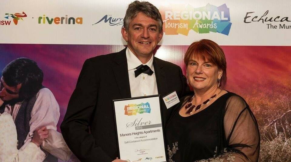 PROUD MOMENT: Joanne and Trevor Kratzmann with their silver award for Self-Contained Apartments at the 2016 Regional Tourism Awards. Photo: CONTRIBUTED