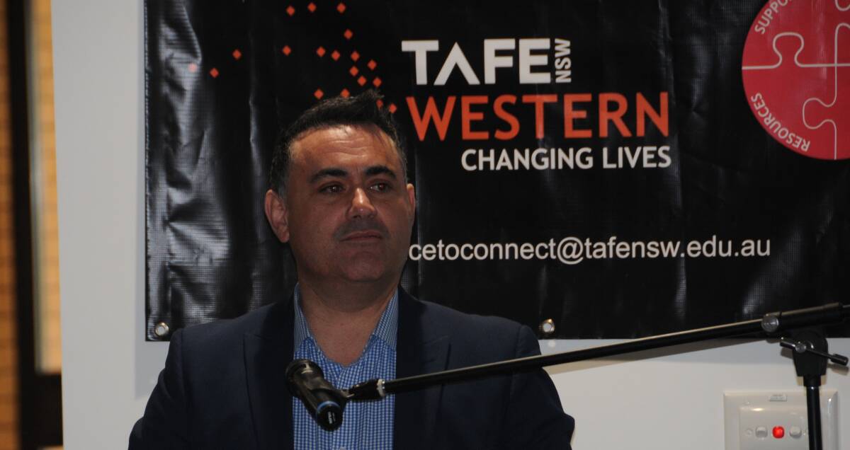 Looking ahead: Minister for Skills John Barilaro met with staff and students from TAFE Western's Dubbo campus to discuss the education provider's future. Photo: MARK RAYNER