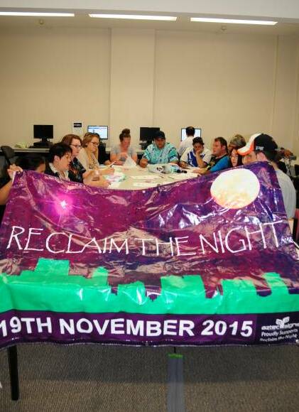 Organisers prepare a banner for last year's Reclaim the Night march.