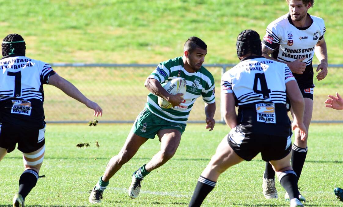 Treble of tries: CYMS fullback Kieran Cubby-Shipp scored a hat-trick against the Forbes Magpies on Saturday. Photo: BROOK KELLEHEAR-SMITH