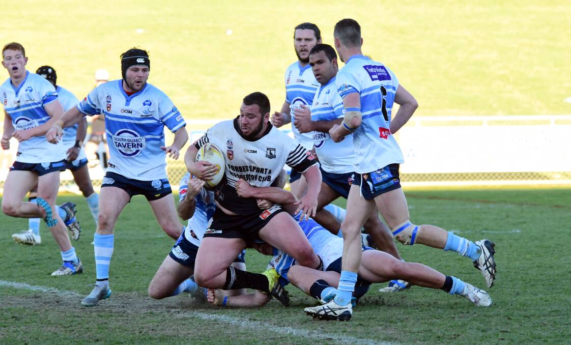 Barnstorming: Forbes front rower Zac Merritt was a constant threat to the Macquarie defence. Photo: BELINDA SOOLE