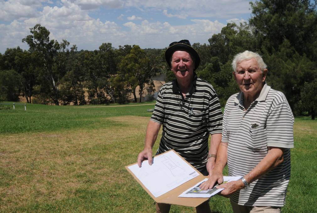 Pressing on: Jack Anderson and Garry Braithwaite with their plans for an amphitheatre at Sir Roden Cutler Park. Photo: MARK RAYNER