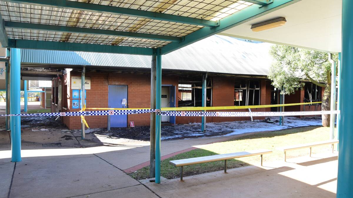 Fire damage: The Buninyong Public School building on Sunday after a blaze broke out overnight. Photo: BROOK KELLEHEAR-SMITH