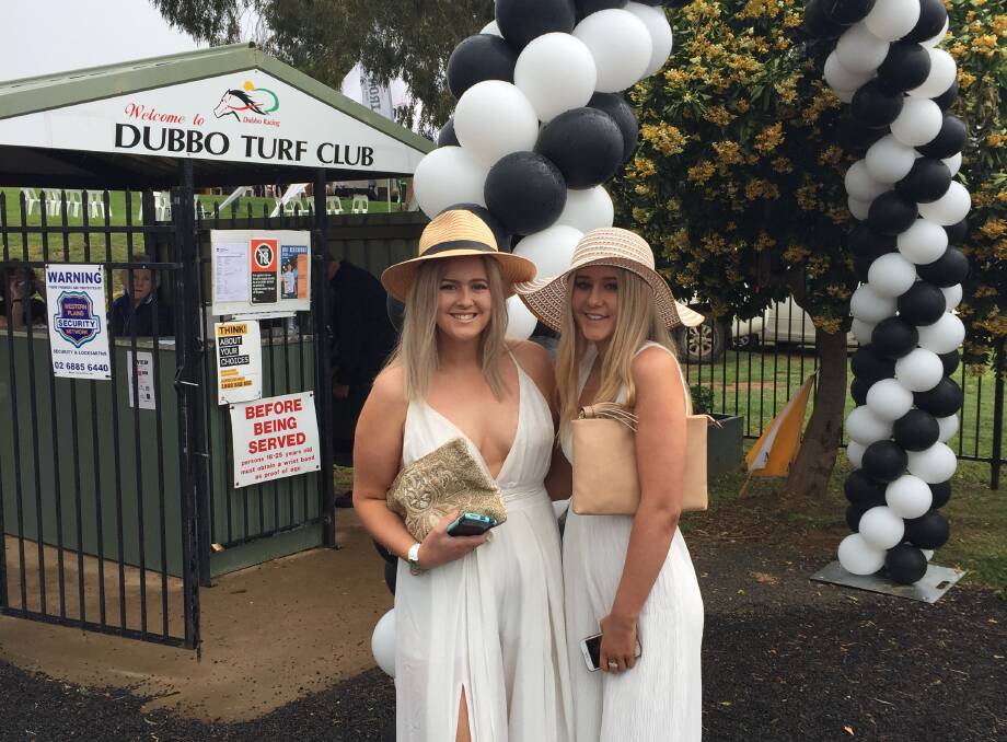 Sisters Emily and Sarah Bush frock up for Derby Day. Photo: FAYE WHEELER