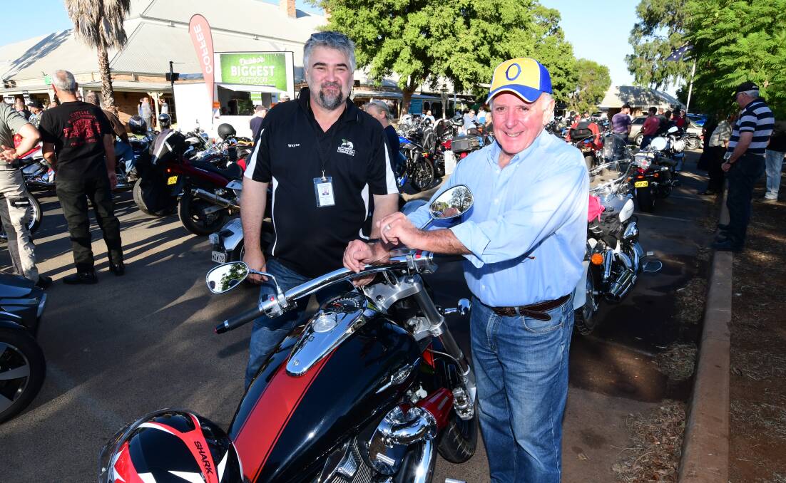 Role for everyone: Lifeline Central West chief Alex Ferguson (right) with Black Dog Ride Dubbo/ NSW coordinator Wayne Amor raising awareness of depression and suicide prevention. Photo: BELINDA SOOLE