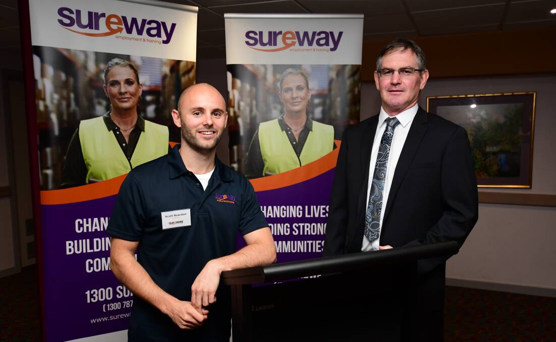 Inspiration: Paralympic gold medalist sprinter Scott Reardon and Sureway CEO Matthew Hall prepare to speak to employers and community groups about the Disability Employment Service program. Photo: BELINDA SOOLE
