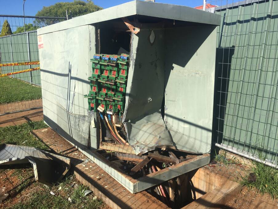 The padmount substation damaged by a car at Dubbo. Photo contributed.