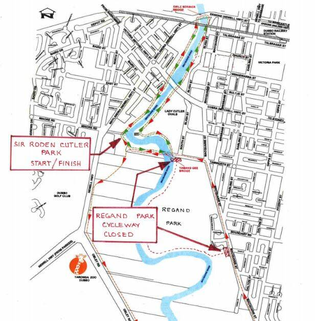 Map provided by Western Plains Regional Council showing the Tracker Riley Cycleway entrance that was closed on Friday due to washouts of the river bank. The rest of the cycleway remains open.