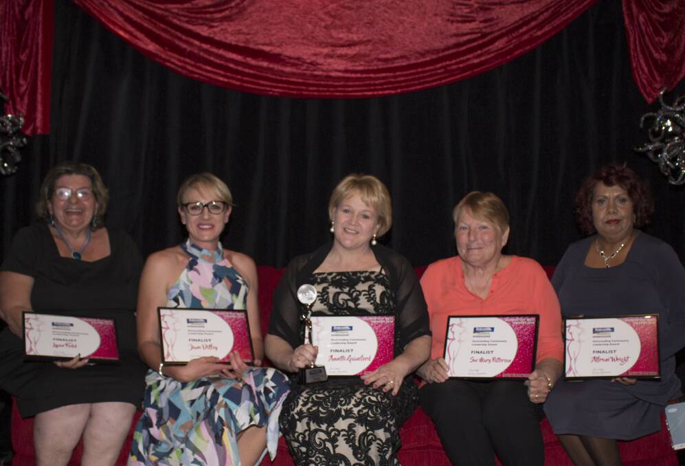 Praise: Outstanding community leadership awardee Annette Gainsford (centre), Lynn Field, Jane Diffey, Sue Mary Patterson and Alfrene Wright. Photo: Toni Scott Photography. 