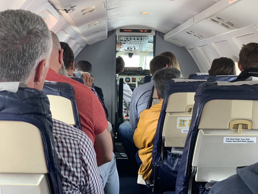 Passengers on board the FlyPelican direct flight from Sydney to Cobar. Photo contributed.