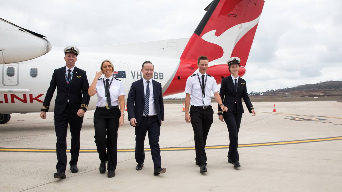Qantas CEO Alan Joyce (centre) at the announcement of Toowoomba as the location of the first academy last year. Photo contributed.