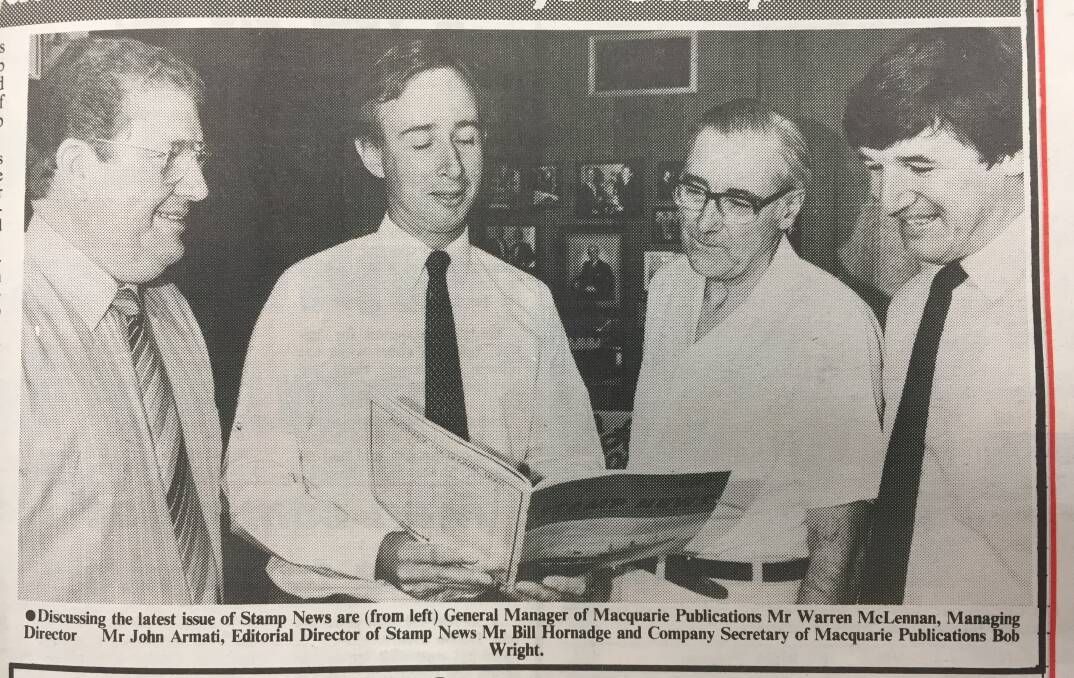 The heart of business: (second left) Macquarie Publications managing director John Armati with company general manager Warren McLennan, Stamp News editorial director Bill Hornadge and Macquarie Publications company secretary Bob Wright. File photo.