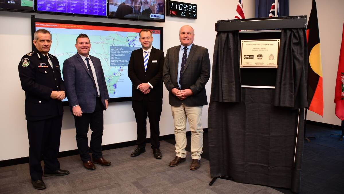 RFS acting Commissioner Rob Rogers, Dubbo MP Dugald Saunders, Dubbo mayor Ben Shields and emergency services minister David Elliott at the opening of the NSW RFS Training Academy. Photo: BELINDA SOOLE