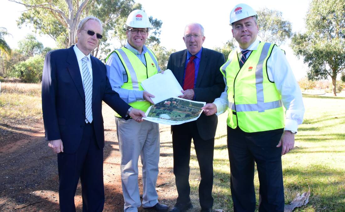 Dubbo Regional Council director technical services Ian Bailey, Dubbo MP Troy Grant, Dubbo Regional Council administrator Michael Kneipp and NSW Planning Minister Anthony Roberts. Photo: PAIGE WILLIAMS