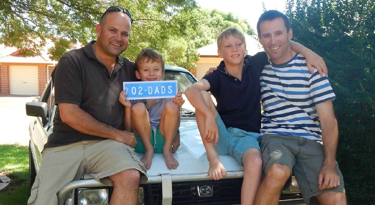Two Dads: David and Lucas Ward with Patrick and Derek Blomfield. Photo: TWO DADS