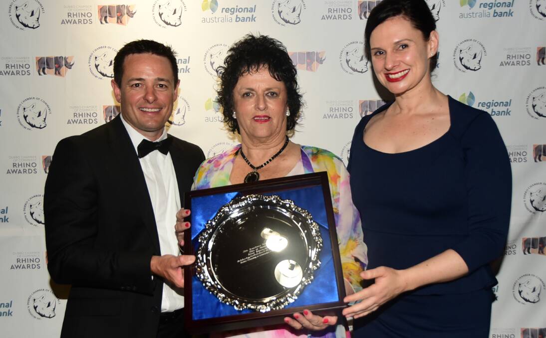 WELL-DESERVED HONOUR: 2016 Emile Serisier Honour Roll inductee Joan Frecklington with Dubbo Chamber of Commerce president Matt Wright and Taronga Western Plains Zoo's Penny Costello. Photo: BELINDA SOOLE