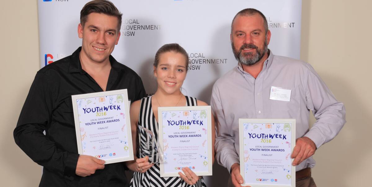 Recognised: Dubbo City Youth Council members Murray Kruger and Ashleigh Hull at the awards night along with council's youth development officer Jason Yelverton. Photo: CONTRIBUTED